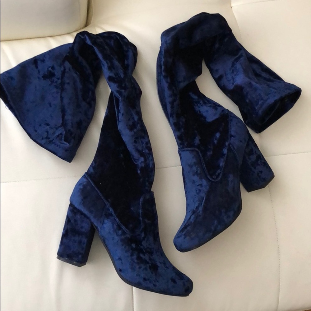 Blue velvet knee highs